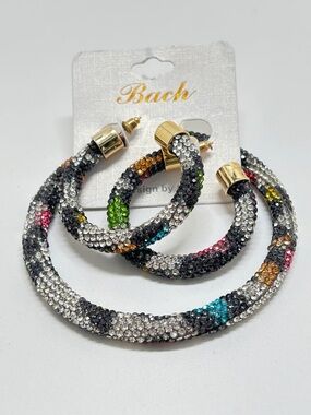 BACH, Multicolored Crystal Bracelet And Earring Set, Bangle, Hoops, Studs, NOC